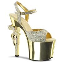 REVOLVER-709G Pleaser high heels platform sandal gold glitter chrome gun heel