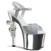 REVOLVER-709G Pleaser high heels platform sandal silver glitter chrome gun heel