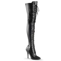 SEDUCE-3024 Pleaser High-Heels Overkneestiefel mit Schnürung schwarz Lederoptik