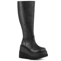 SHAKER-100WC DemoniaCult extraweite Keil-Plateau Kniehohe Stiefel schwarz Matt