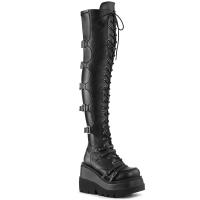 SHAKER-350 DemoniaCult wedge platform over-the-knee boot black stretch