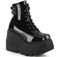 SHAKER-52 DemoniaCult wedge platform lace-up ankle boot black patent