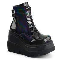 SHAKER-52 DemoniaCult lace-up front ankle boot ankle straps black hologram