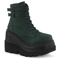 SHAKER-52 DemoniaCult lace-up front ankle boot ankle straps emerald green velvet