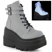SHAKER-52 DemoniaCult wedge platform lace-up ankle boot grey reflective