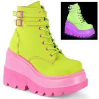SHAKER-52 DemoniaCult lace-up front ankle boot straps lime reflective UV matte