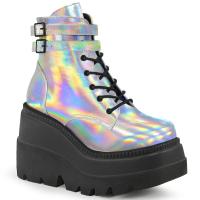 SHAKER-52 DemoniaCult lace-up front ankle boot ankle straps silver hologram