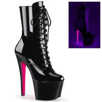 SKY-1020TT Pleaser High-Heels Kontrast Plateaustiefeletten schwarz Lack neon hotpink