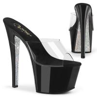 SKY-301CRS Pleaser High-Heels Plateaupantoletten transparent schwarz silber Strass