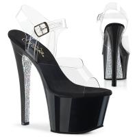 SKY-308CRS Pleaser high heels platform sandal clear black silver contrast rhinestones