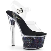 SKY-308GF Pleaser high heels platform ankle strap sandal clear black multi glitter