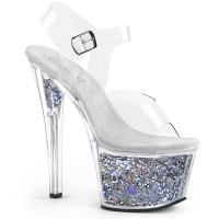 SKY-308GF Pleaser high heels platform ankle strap sandal clear silver multi glitter