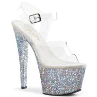 SKY-308LG Pleaser high heels platform ankle strap sandal clear silver glitter