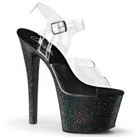 SKY-308MG Pleaser high heels platform ankle strap sandal clear black mini glitter