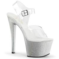 SKY-308MG Pleaser high heels platform ankle strap sandal clear silver mini glitter