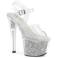SKY-308RSI Pleaser vegan high heels platform ankle strap sandal clear silver AB rhinestones