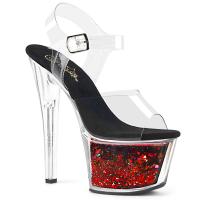 SKY-308WHG Pleaser high heels platform ankle strap clear black-red flowing liquid