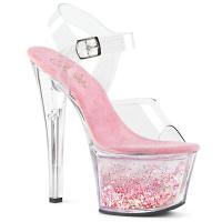 SKY-308WHG Pleaser high heels platform ankle strap clear baby pink flowing liquid