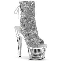 SPECTATOR-1018G Pleaser textured platform peep toe ankle boot silver glitter clear