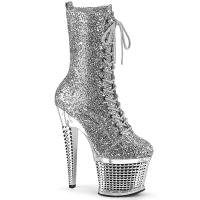 SPECTATOR-1040G Pleaser Damen High Heel Plateaustiefeletten silber Glitter klar