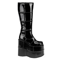 STACK-301 Damenia Damen Herren Plateau kniehohe Stiefel Flicken Optik schwarz Lack