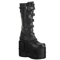 STACK-308 DemoniaCult platform goth cyber punk zig zag strap knee boot black matte