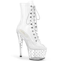 STARDUST-1021C-7 Pleaser vegan high heels platform ankle boot clear rhinestones