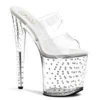 STARDUST-802 Pleaser high heels platform two band slide transparent with rhinestones