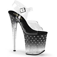 STARDUST-808T Pleaser high heels platform sandal tinted black clear rhinestones