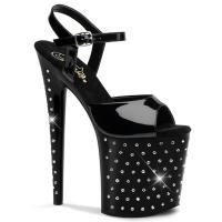 STARDUST-809 Pleaser high heels platform sandal black patent with rhinestones