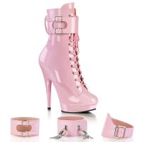 SULTRY-1023 Fabulicious vegan platform lace-up ankle boot ankle cuffs baby pink patent