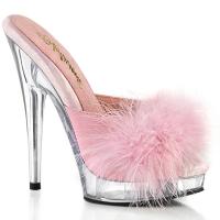 SULTRY-601F Fabulicious Damen High Heels Plateaupantoletten babypink Federflausch klar