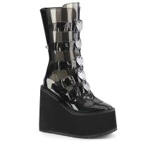 SWING-230C DemoniaCult vegan platform mid-calf boot 5 buckles heart metal plates smoke