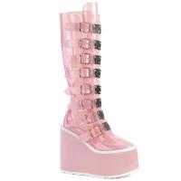 SWING-815C DemoniaCult highheels platform knee high boot baby pink 8 buckle strap