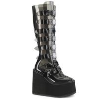 SWING-815C DemoniaCult vegane Damen Keilplateau Stiefel rauch getönt 16 Schnallen