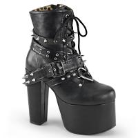 TORMENT-700 DemoniaCult ankle boot buckled straps spikes heart o-ring black matte