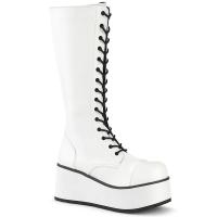 TRASHVILLE-502 DemoniaCult Unisex platform 17 eyelet knee boot white matte