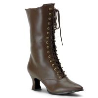 VICTORIAN-120 Funtasma front lace-up mid calf boot brown vegan leather