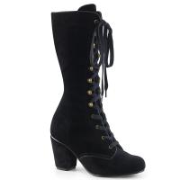 VIVIKA-205 DemoniaCult mid-calf boots black velvet round toe