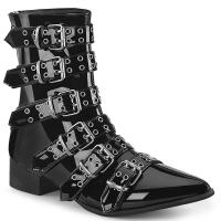 WARLOCK-70 DemoniaCult unisex block heel winklepicker style midcalf boot black patent