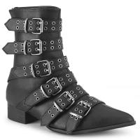 WARLOCK-70 DemoniaCult unisex block heel winklepicker style midcalf boot black matte