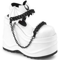 WAVE-20 DemoniaCult wedge platform bat ankle strap sandal moon chain white matte