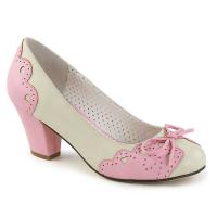 WIGGLE-17 Pin Up Couture Schleifen Pumps Herz Cutout creme-pink Lederoptik