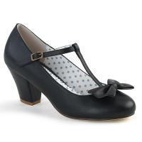 WIGGLE-50 Pin Up Couture cuben heel t-strap pump bow detail black matte