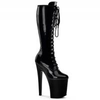 XTREME-2020 Pleaser high heels platform calf boot lace-up front black patent