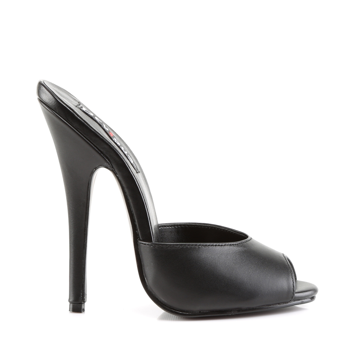 black leather high heel mules