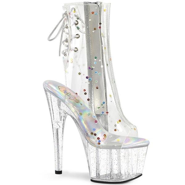 ADORE-1018C-2 Pleaser vegan platform ankle boot mini glitter multi sequins clear tpu