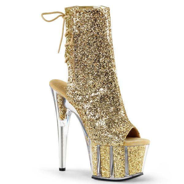 ADORE-1018G Pleaser high heels platform open toe/heel ankle boot gold glitter