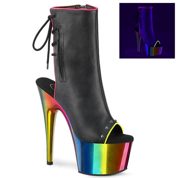 ADORE-1018RC-02 peep toe high heels platform ankle boot rainbow chrome black matte