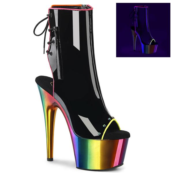 ADORE-1018RC-02 Pleaser High Heels Plateaustiefeletten schwarz Lack regenbogen Chrom